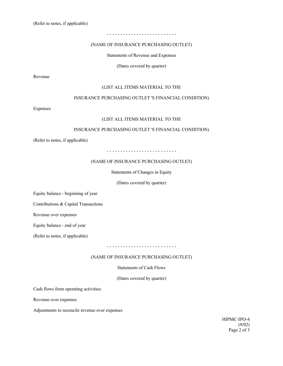 Form HIPMC-IPO-4 Quarterly Financial Statement of Insurance Purchasing Outlet - Kentucky, Page 2