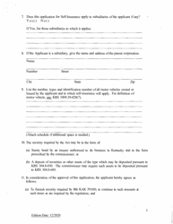 Application for Motor Vehicle Self-insurance - Kentucky, Page 2