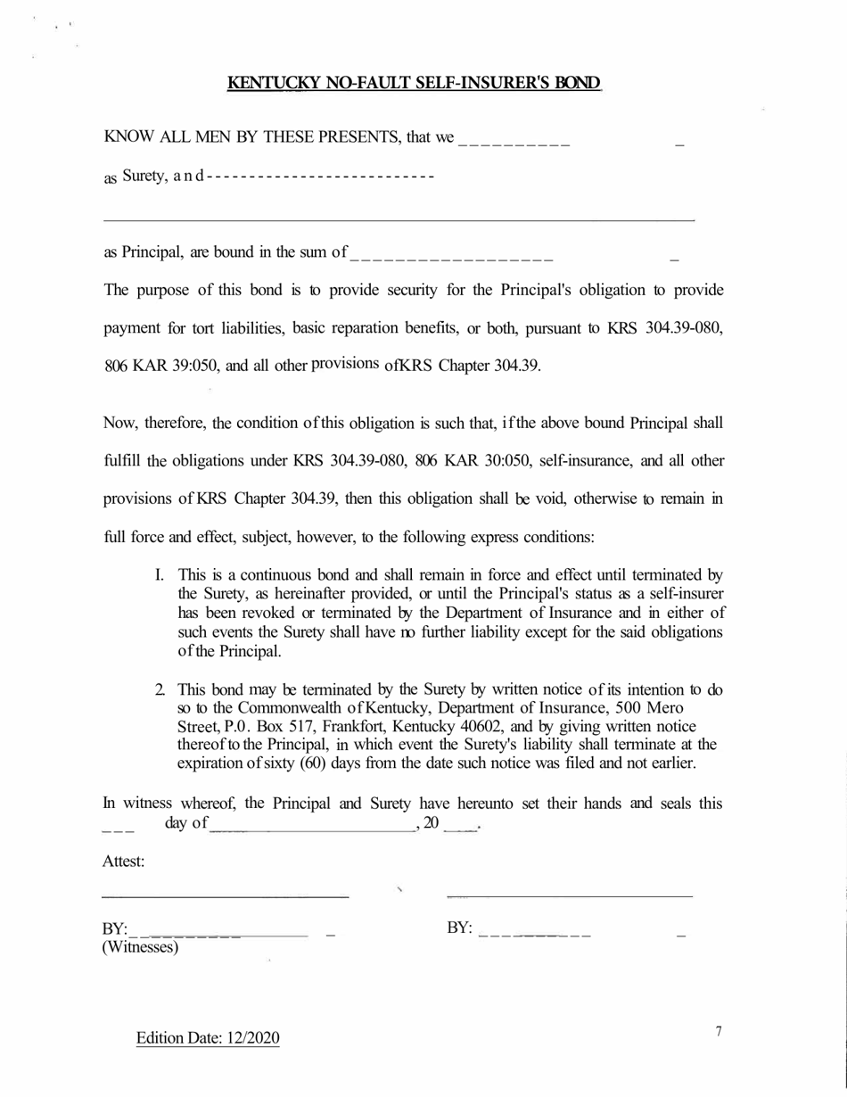Application for Motor Vehicle Self-insurance - Kentucky, Page 7