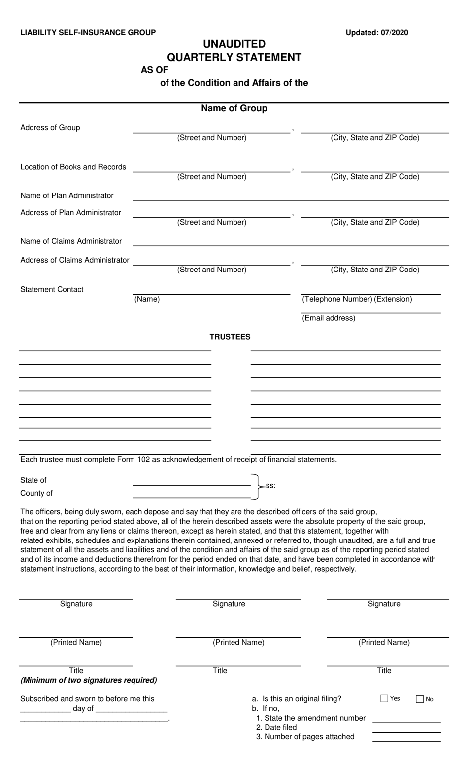 Liability Self-insurance Group Quarterly Statement - Kentucky, Page 5