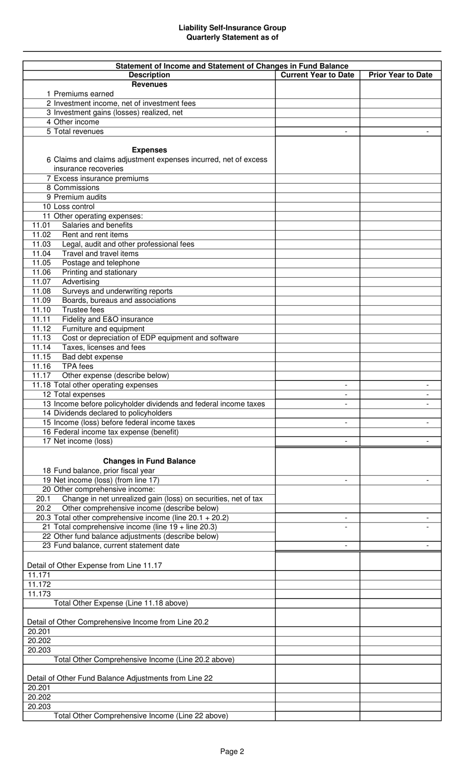 Liability Self-insurance Group Quarterly Statement - Kentucky, Page 8