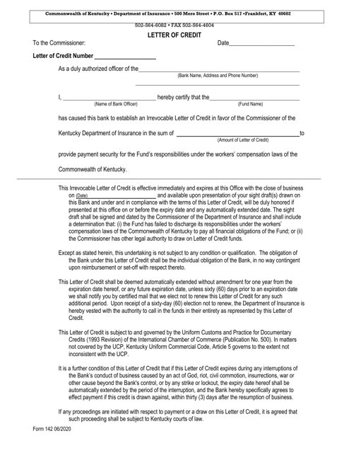 Form 142 Letter of Credit - Kentucky