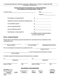 Form 145 Transaction Sheet for Securities Held Under Safekeeping With Designated Custodian Banks - Kentucky