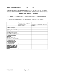 Form VOC Verification of Coverage for Life Insurance Policies - Kentucky, Page 2