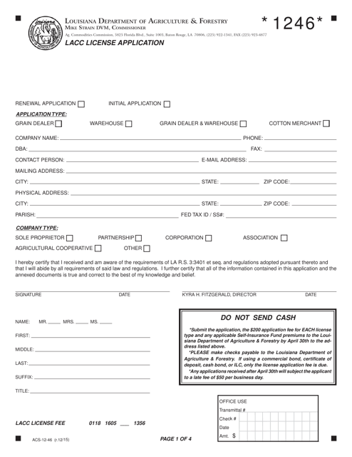 Form ACS-12-46 Lacc License Application - Louisiana