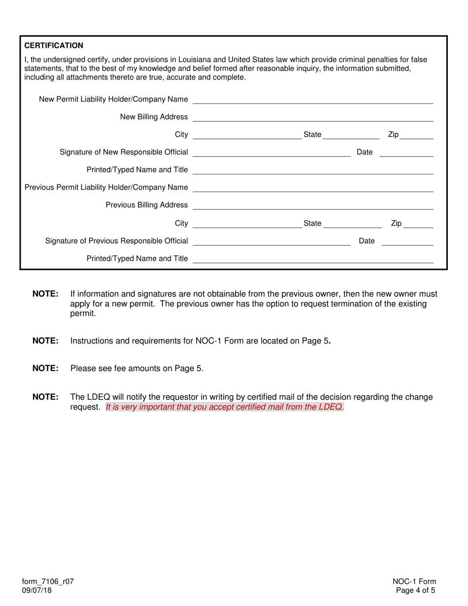 Form NOC-1 (7106) - Fill Out, Sign Online and Download Printable PDF ...