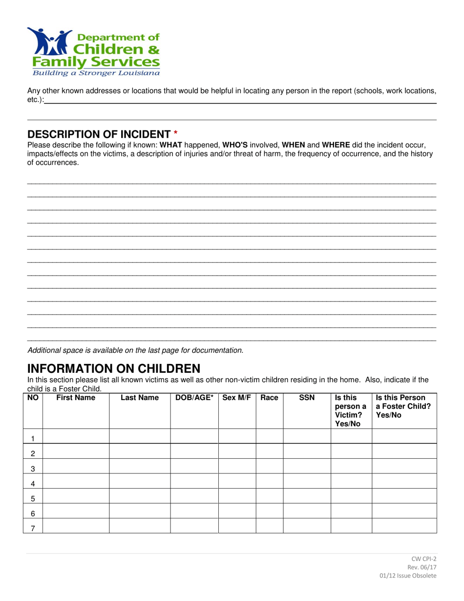 Form CW CPI-2 Reporting Concerns for Child Victims - Louisiana, Page 2