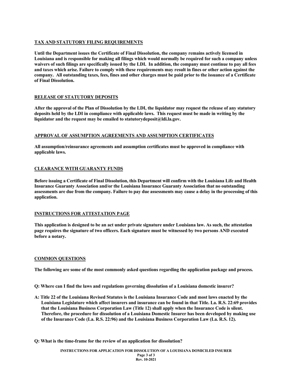 Application for Dissolution of a Louisiana Domiciled Insurer - Louisiana, Page 3