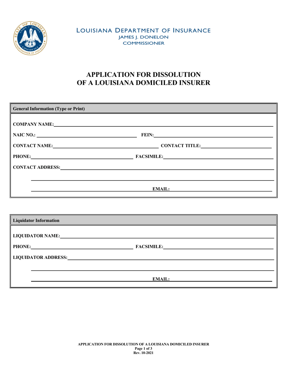 Application for Dissolution of a Louisiana Domiciled Insurer - Louisiana, Page 5