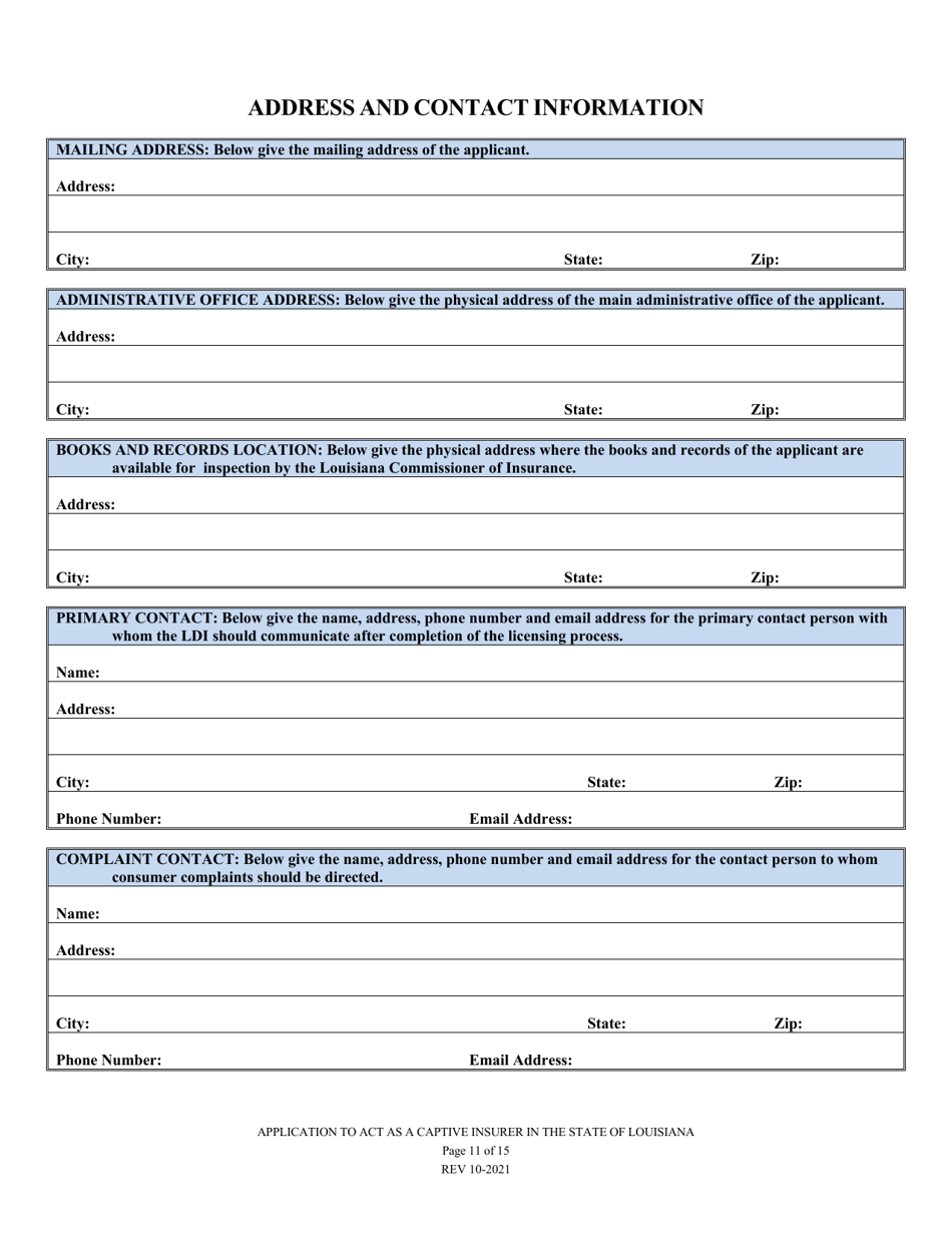 Application to Act as a Captive Insurer in the State of Louisiana - Louisiana, Page 11