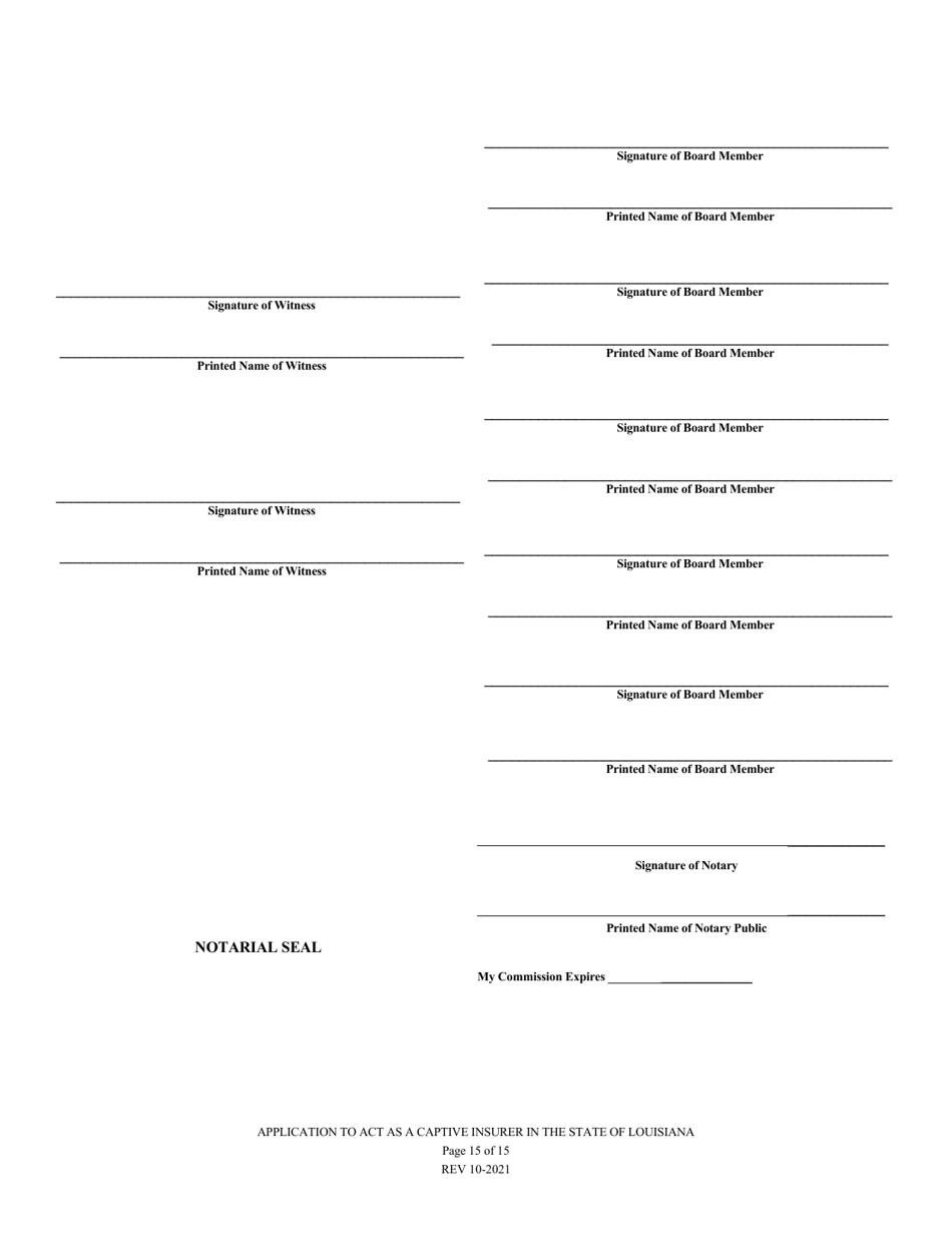 Application to Act as a Captive Insurer in the State of Louisiana - Louisiana, Page 15