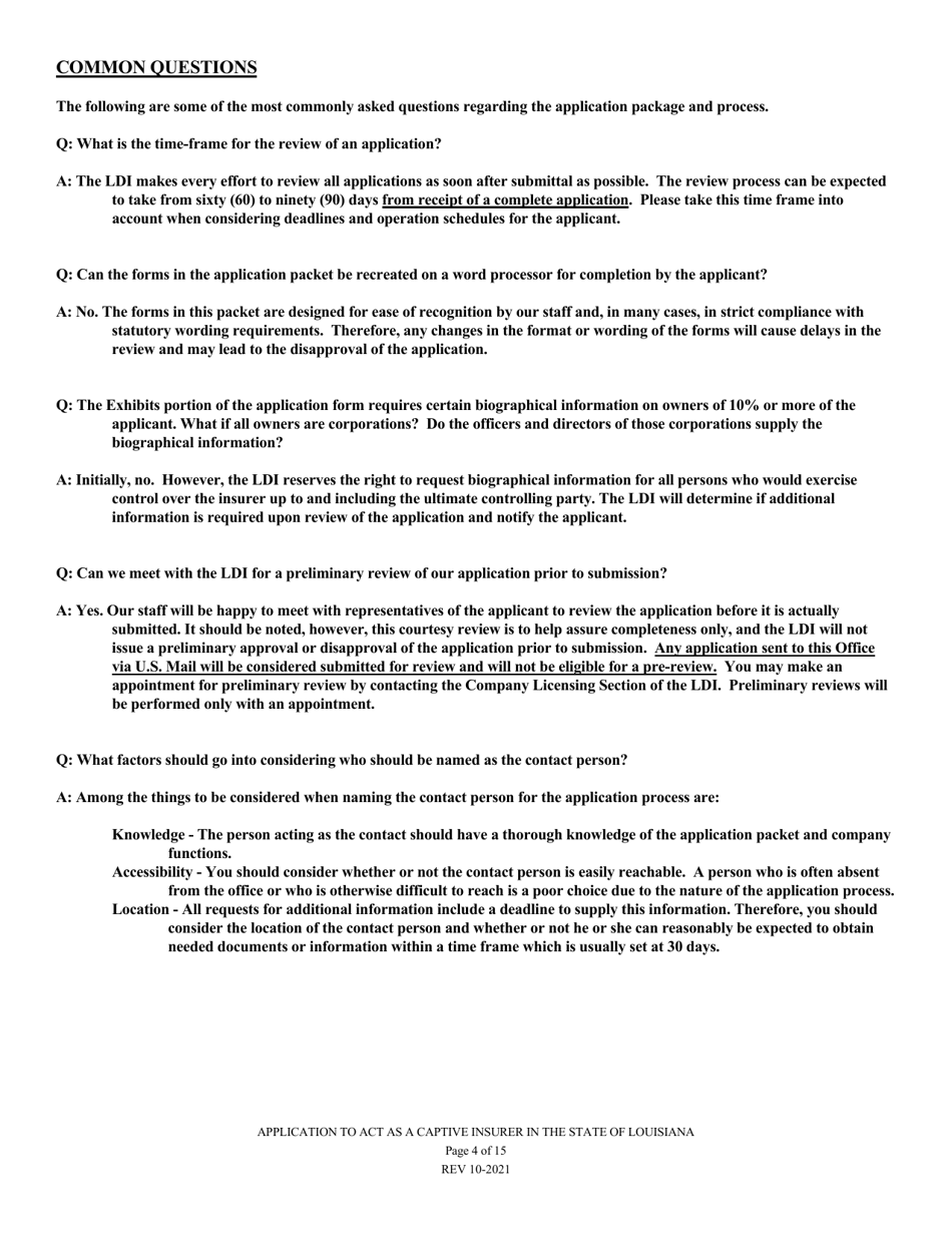 Application to Act as a Captive Insurer in the State of Louisiana - Louisiana, Page 4
