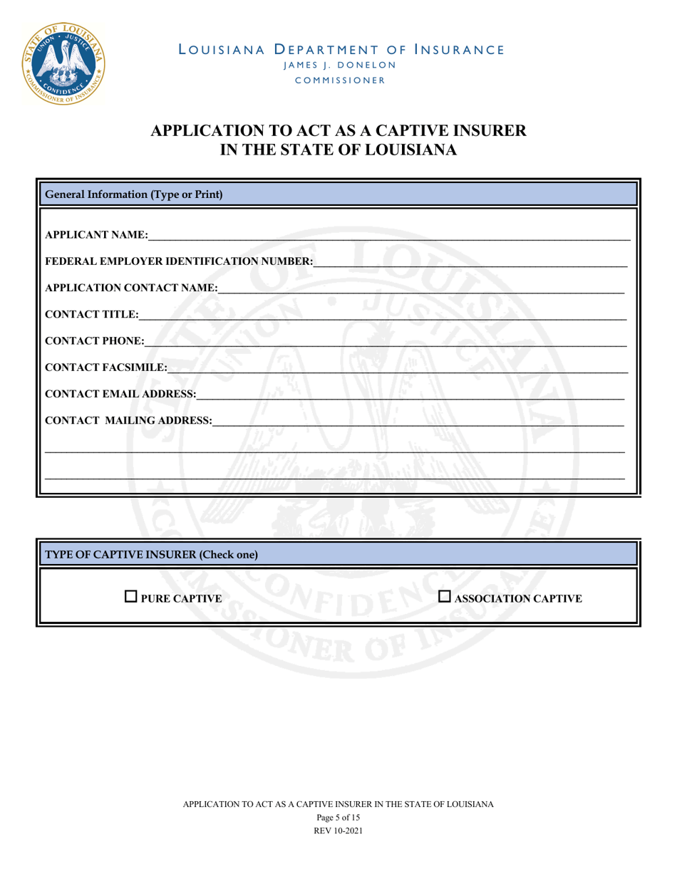 Application to Act as a Captive Insurer in the State of Louisiana - Louisiana, Page 5