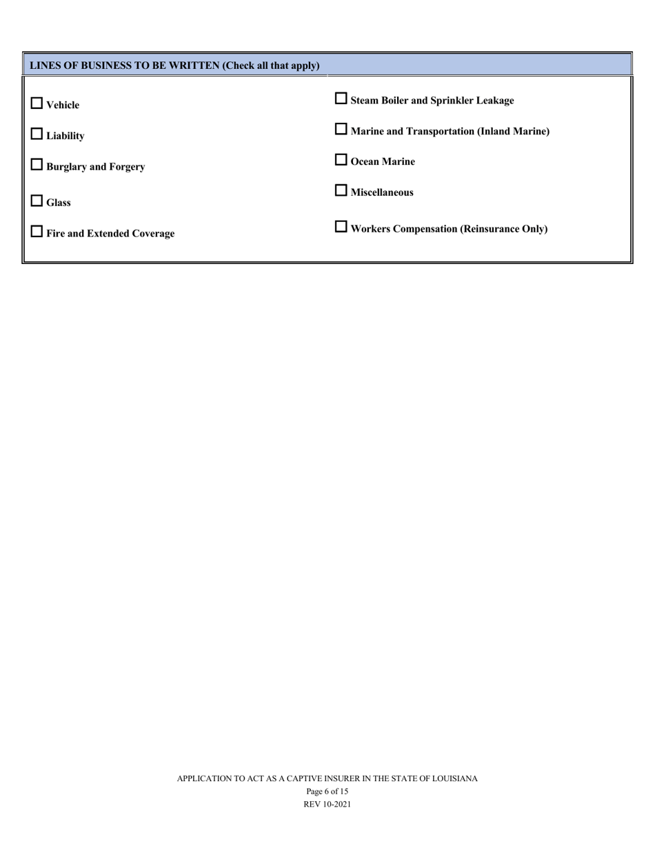Application to Act as a Captive Insurer in the State of Louisiana - Louisiana, Page 6