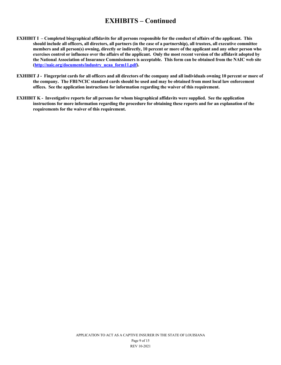 Application to Act as a Captive Insurer in the State of Louisiana - Louisiana, Page 9