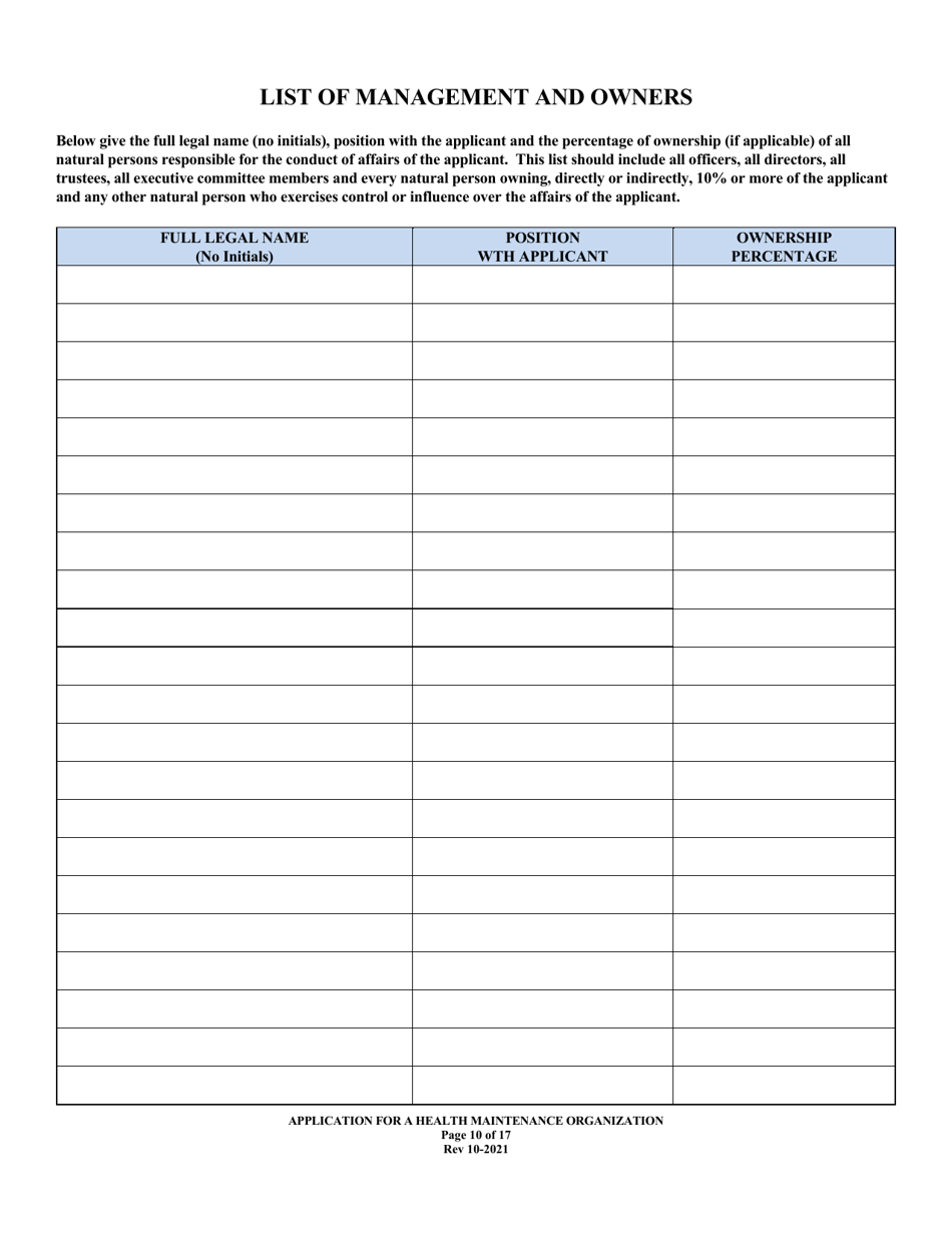 Application for Health Maintenance Organization License in Louisiana - Louisiana, Page 10