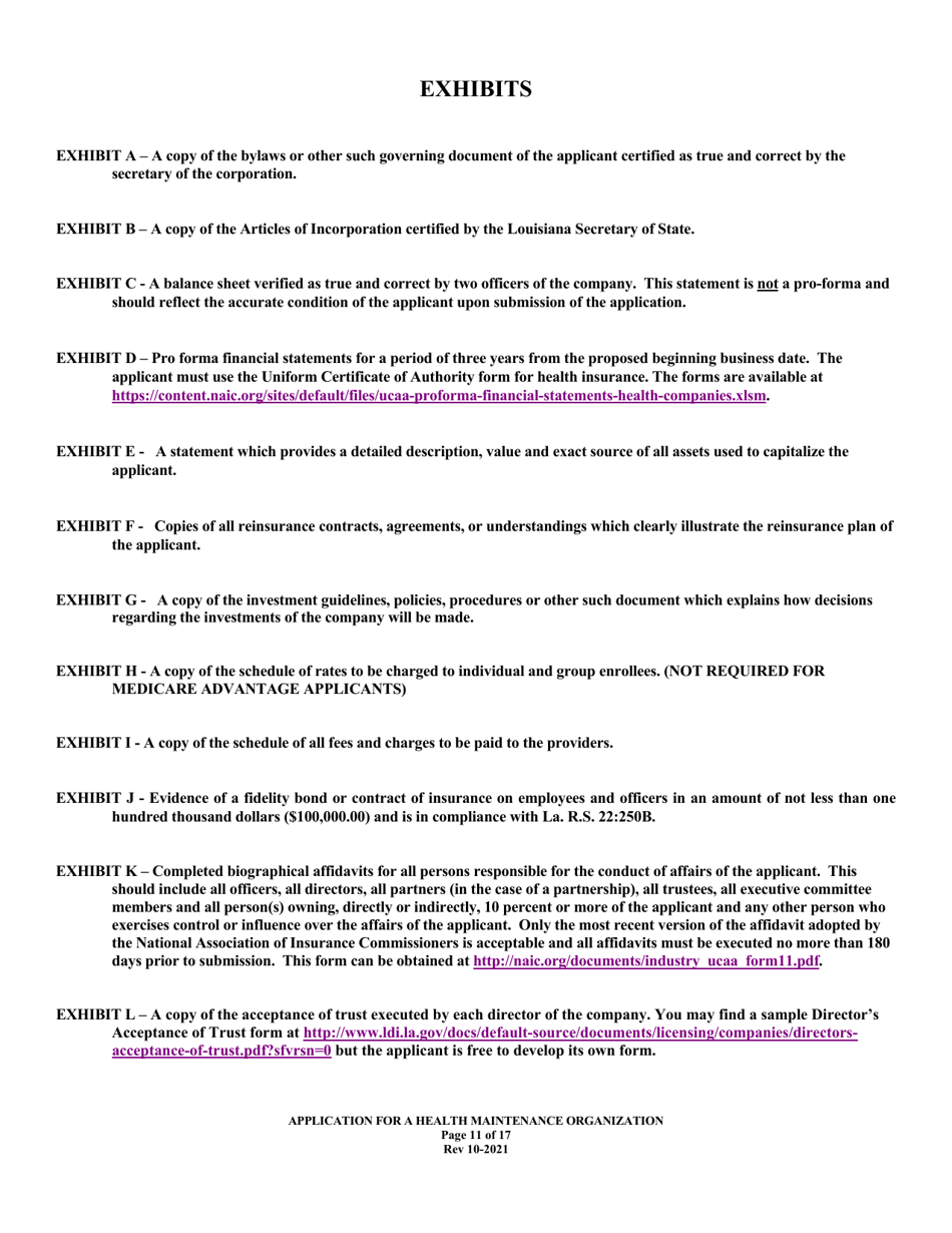 Application for Health Maintenance Organization License in Louisiana - Louisiana, Page 11
