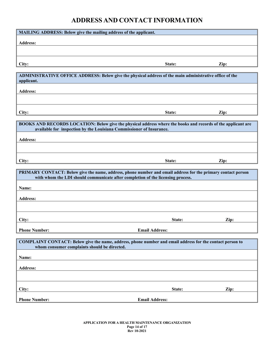 Application for Health Maintenance Organization License in Louisiana - Louisiana, Page 14