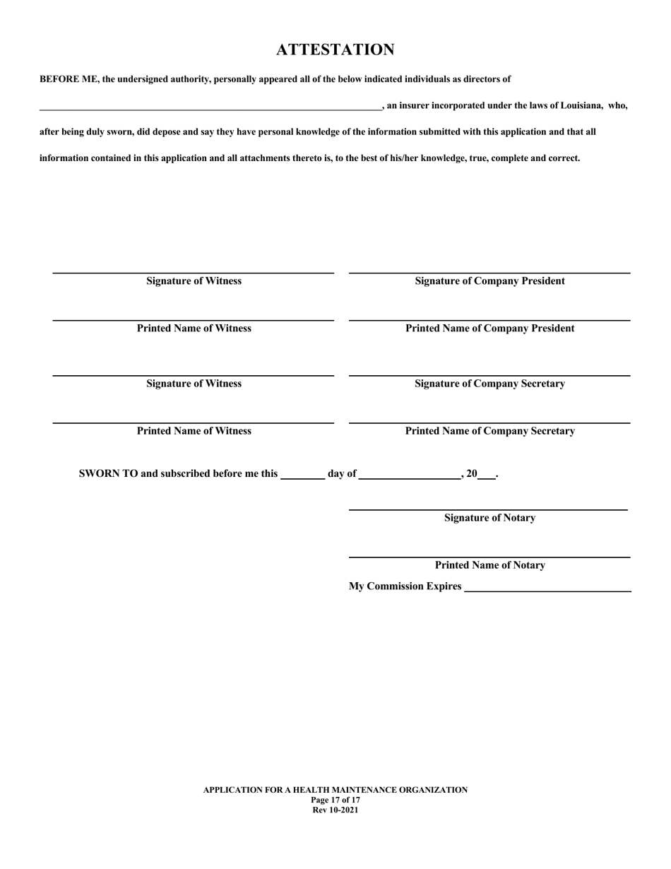 Application for Health Maintenance Organization License in Louisiana - Louisiana, Page 17