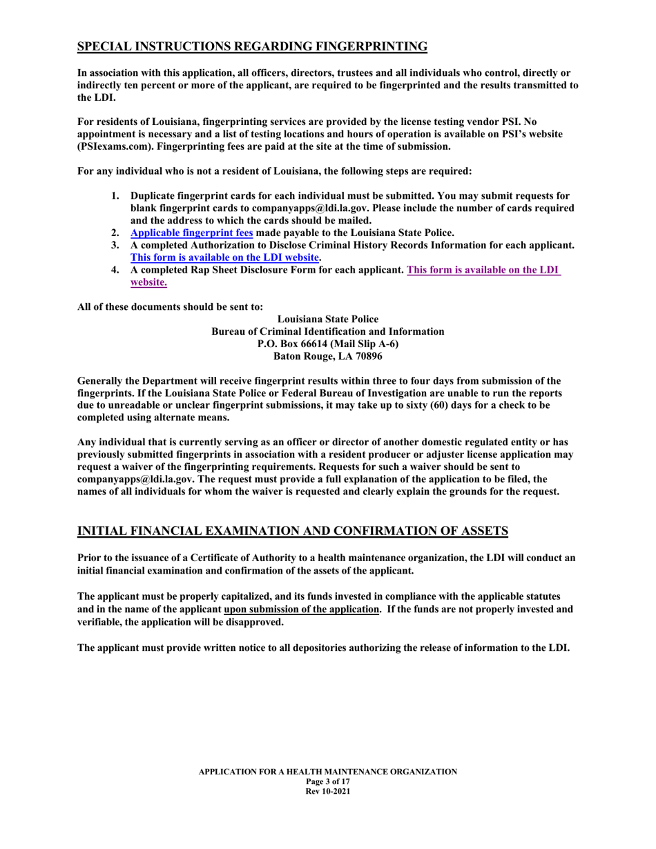 Application for Health Maintenance Organization License in Louisiana - Louisiana, Page 3