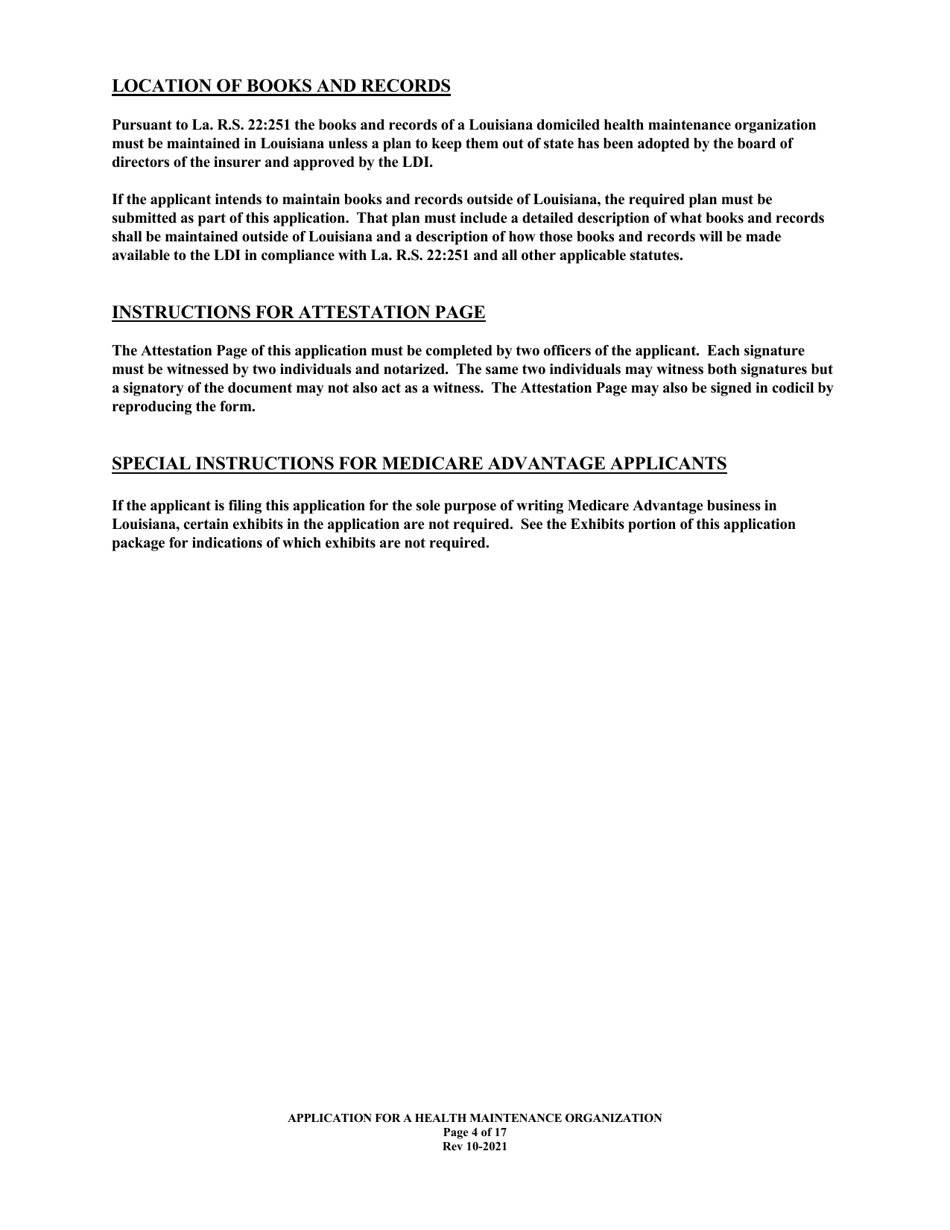 Application for Health Maintenance Organization License in Louisiana - Louisiana, Page 4