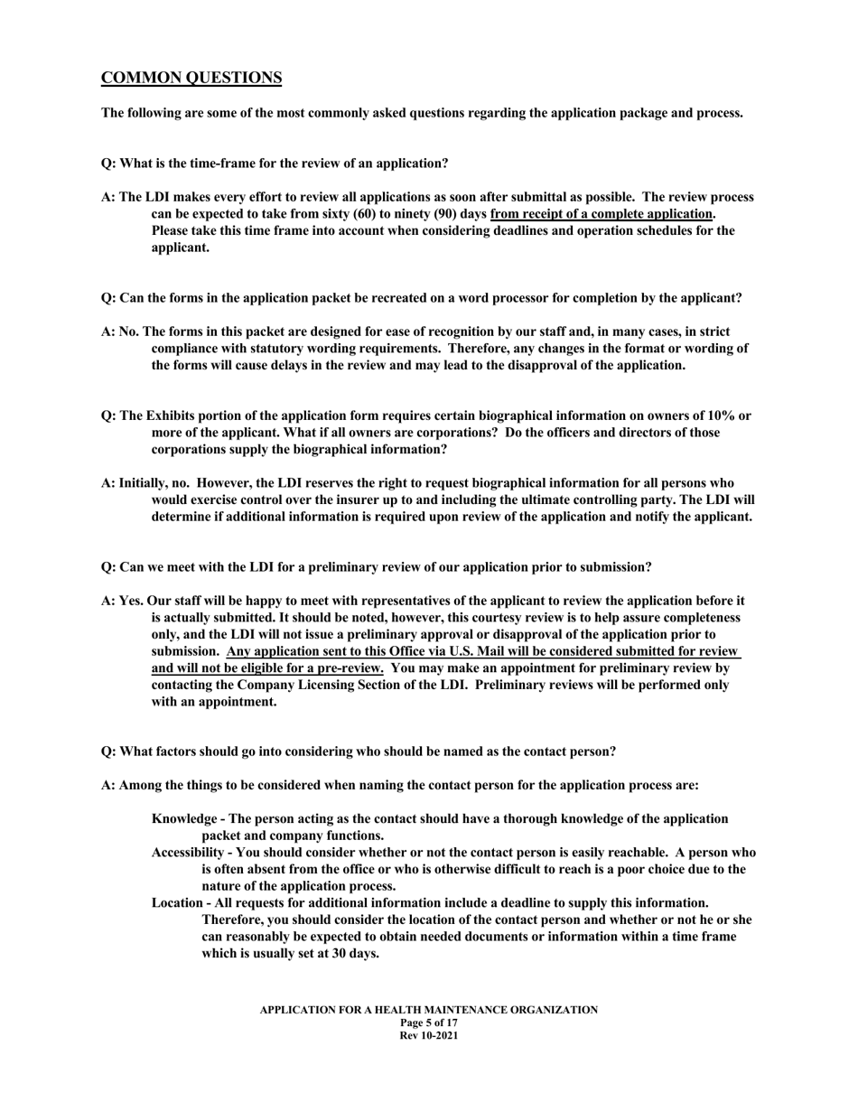 Application for Health Maintenance Organization License in Louisiana - Louisiana, Page 5