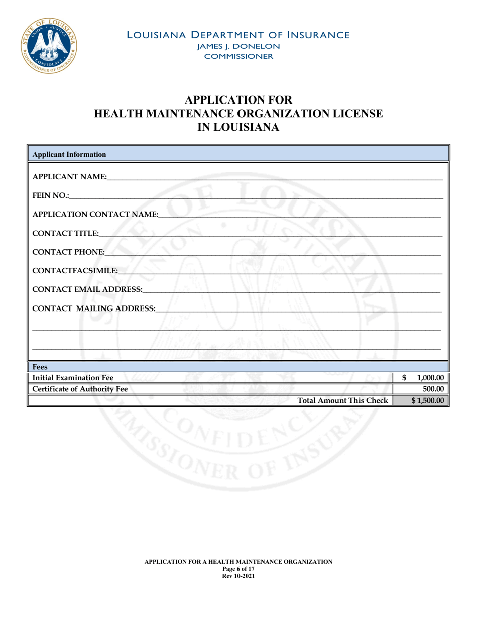 Application for Health Maintenance Organization License in Louisiana - Louisiana, Page 6