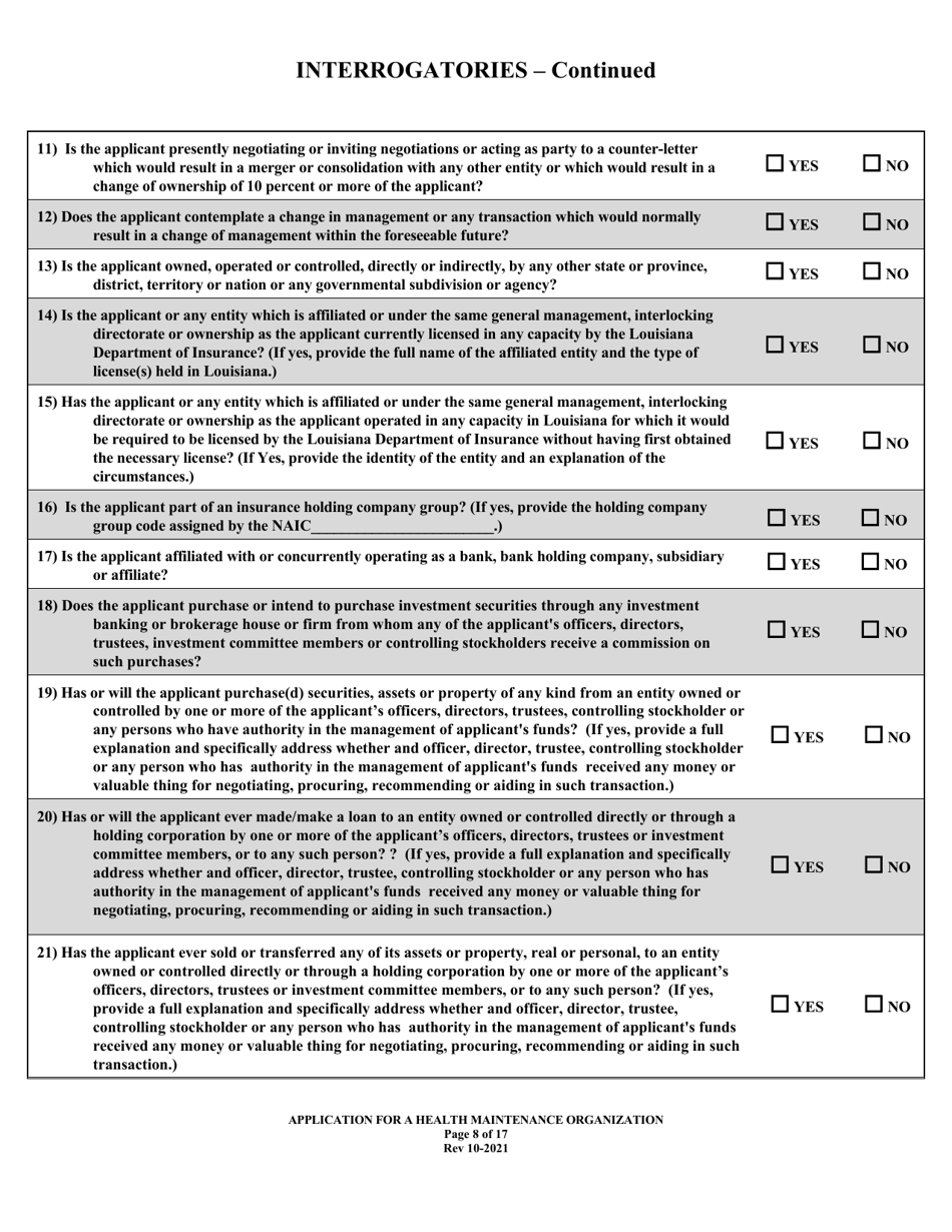 Application for Health Maintenance Organization License in Louisiana - Louisiana, Page 8