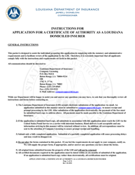 Application for a Certificate of Authority as a Louisiana Domiciled Insurer - Louisiana