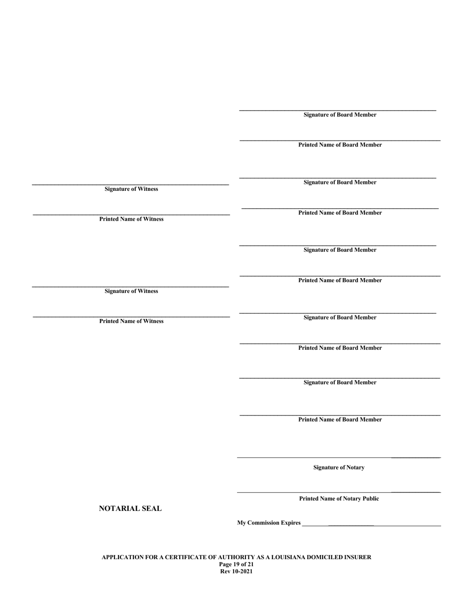 Application for a Certificate of Authority as a Louisiana Domiciled Insurer - Louisiana, Page 19