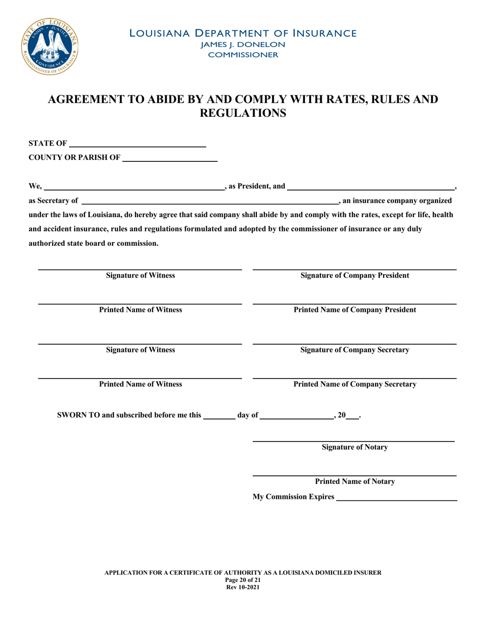 Application for a Certificate of Authority as a Louisiana Domiciled Insurer - Louisiana, Page 20