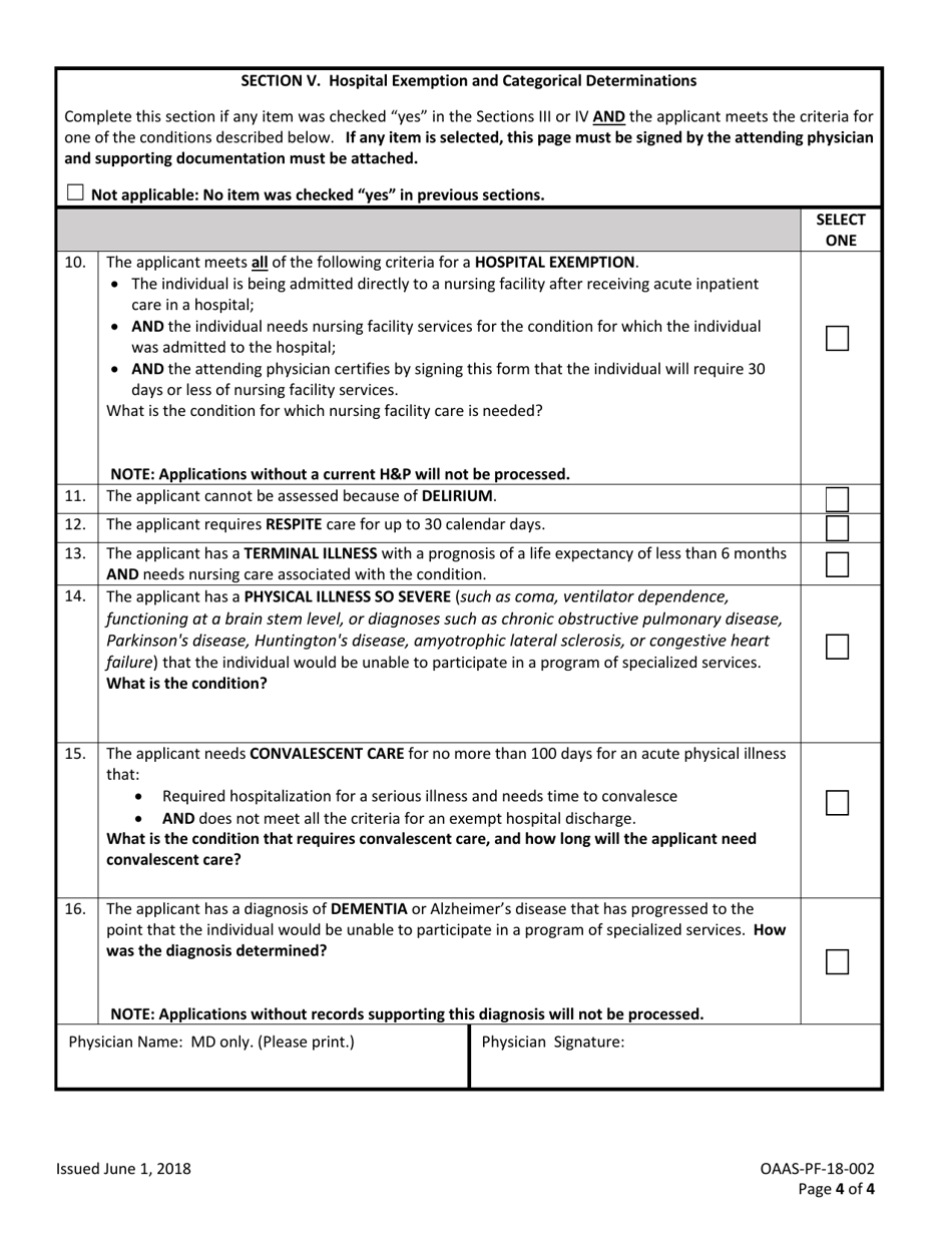 Form Oaas-pf-18-002 - Fill Out, Sign Online And Download Fillable Pdf 