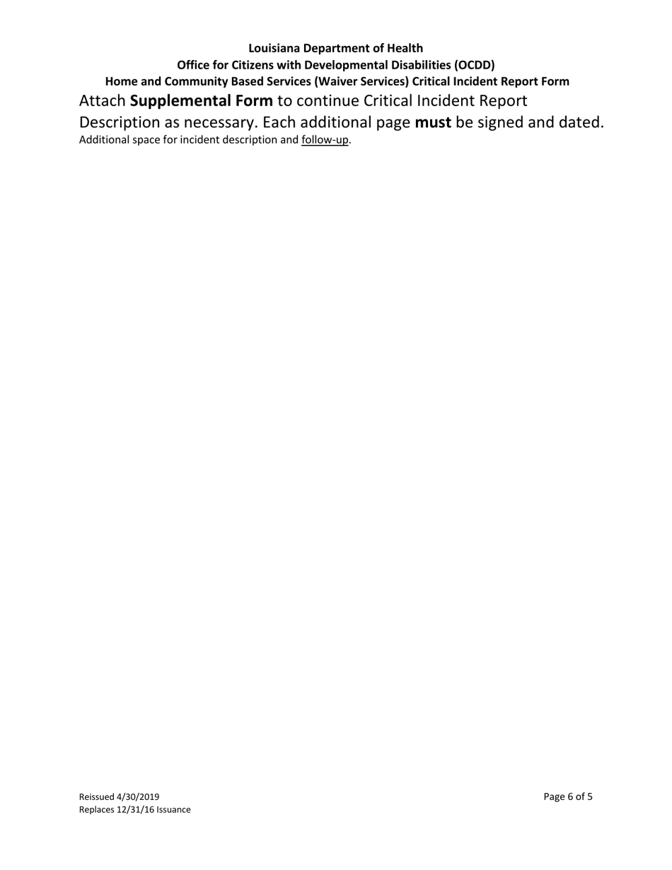 Home and Community Based Services (Waiver Services) Critical Incident Report Form - Louisiana, Page 6