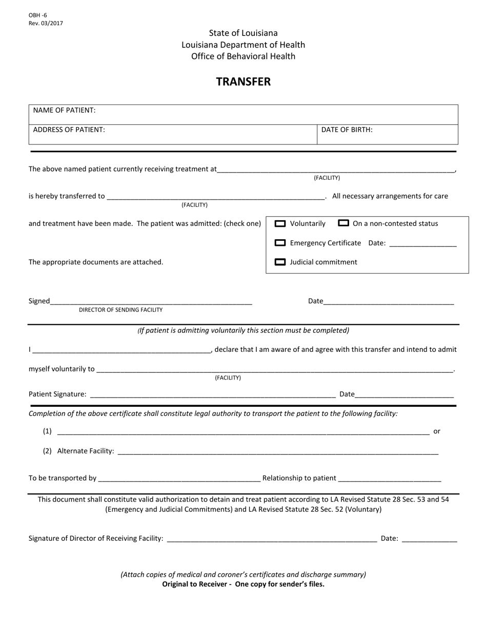 Form OBH-6 Transfer - Louisiana, Page 1