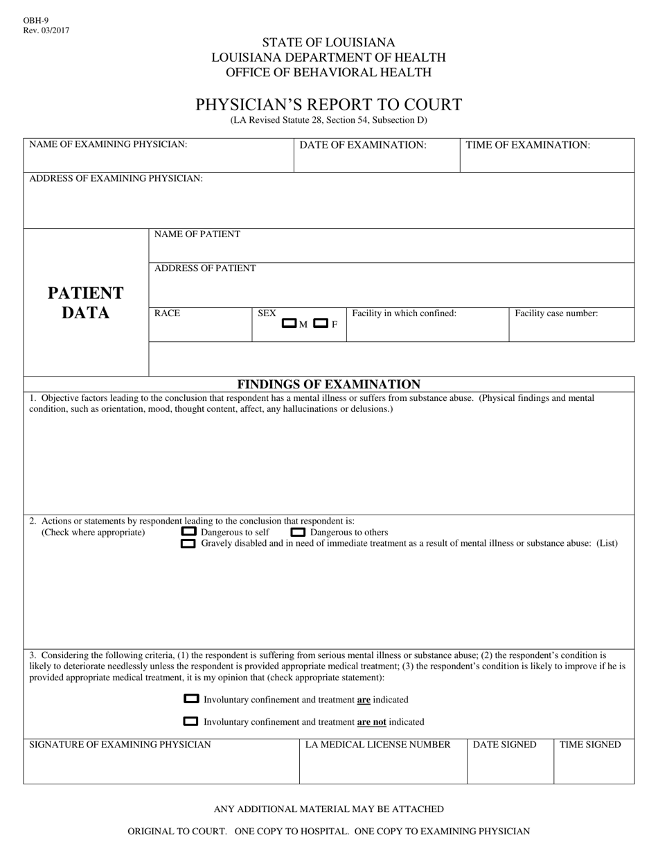Form OBH-9 Physicians Report to Court - Louisiana, Page 1