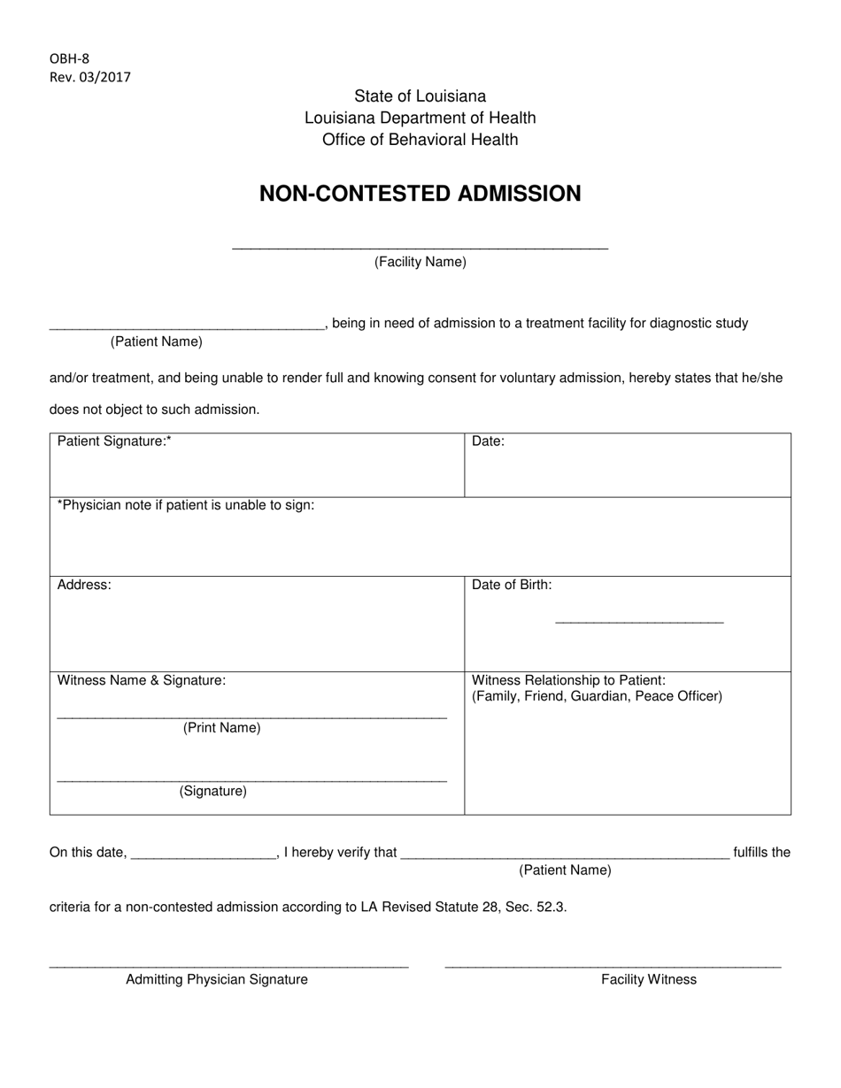 Form OBH-8 Non-contested Admission - Louisiana, Page 1