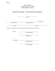 Form OBH-14 &quot;Request for Release - Formal Voluntary Admission&quot; - Louisiana