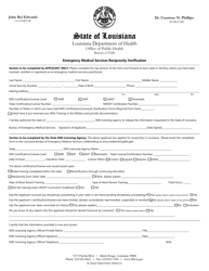 Document preview: Emergency Medical Services Reciprocity Verification - Louisiana