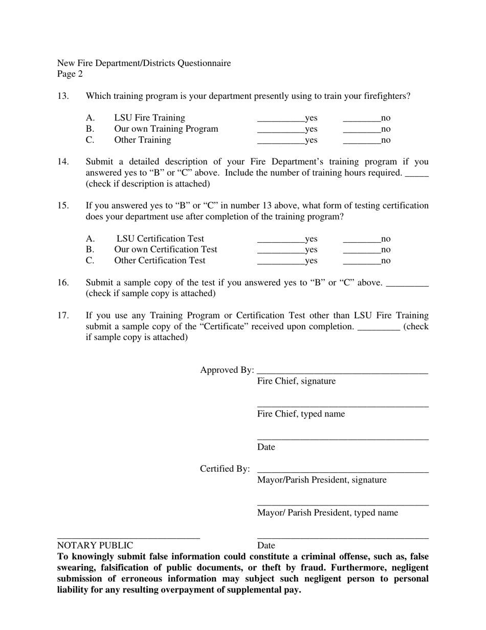 New Fire Department / District Questionnaire - Louisiana, Page 2