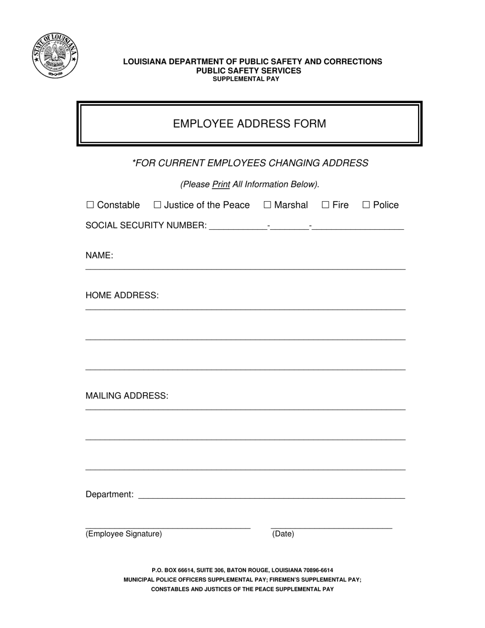 Louisiana Employee Address Form Download Printable PDF | Templateroller