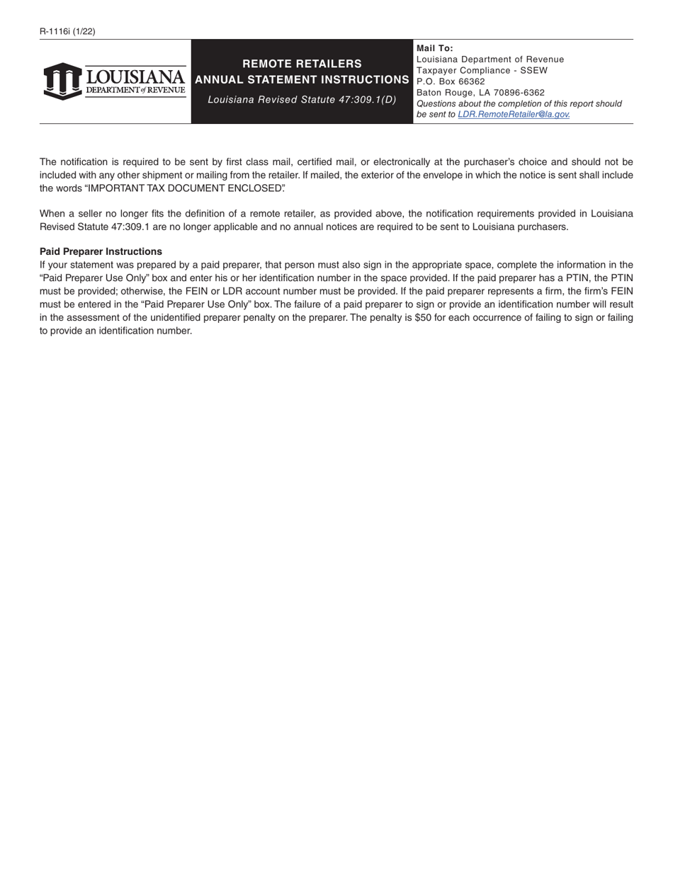 Form R-1116 Remote Retailers Annual Statement - Louisiana, Page 3
