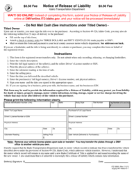 Form ITD3858 &quot;Notice of Release of Liability&quot; - Idaho