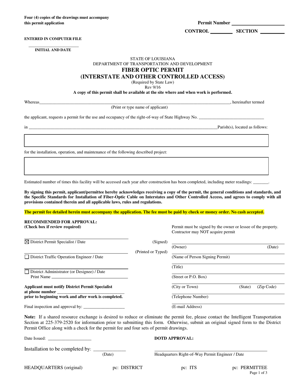 Fiber Optic Permit (Interstate and Other Controlled Access) - Louisiana, Page 1