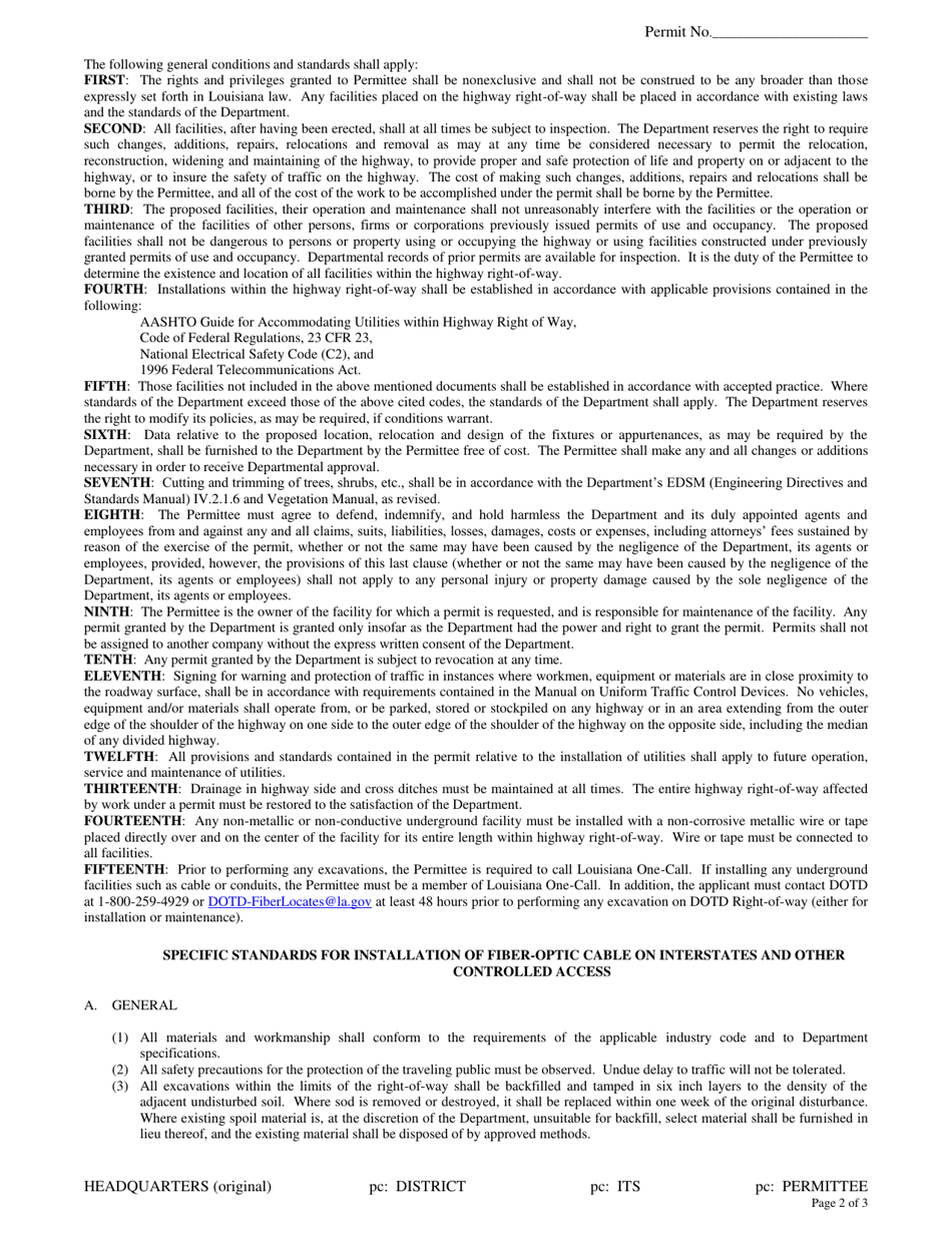 Fiber Optic Permit (Interstate and Other Controlled Access) - Louisiana, Page 2
