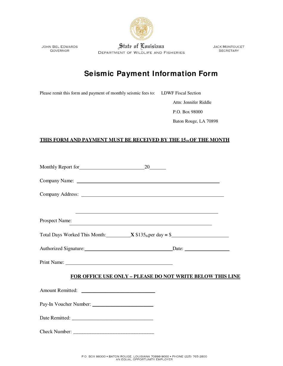 Seismic Payment Information Form - Louisiana, Page 1