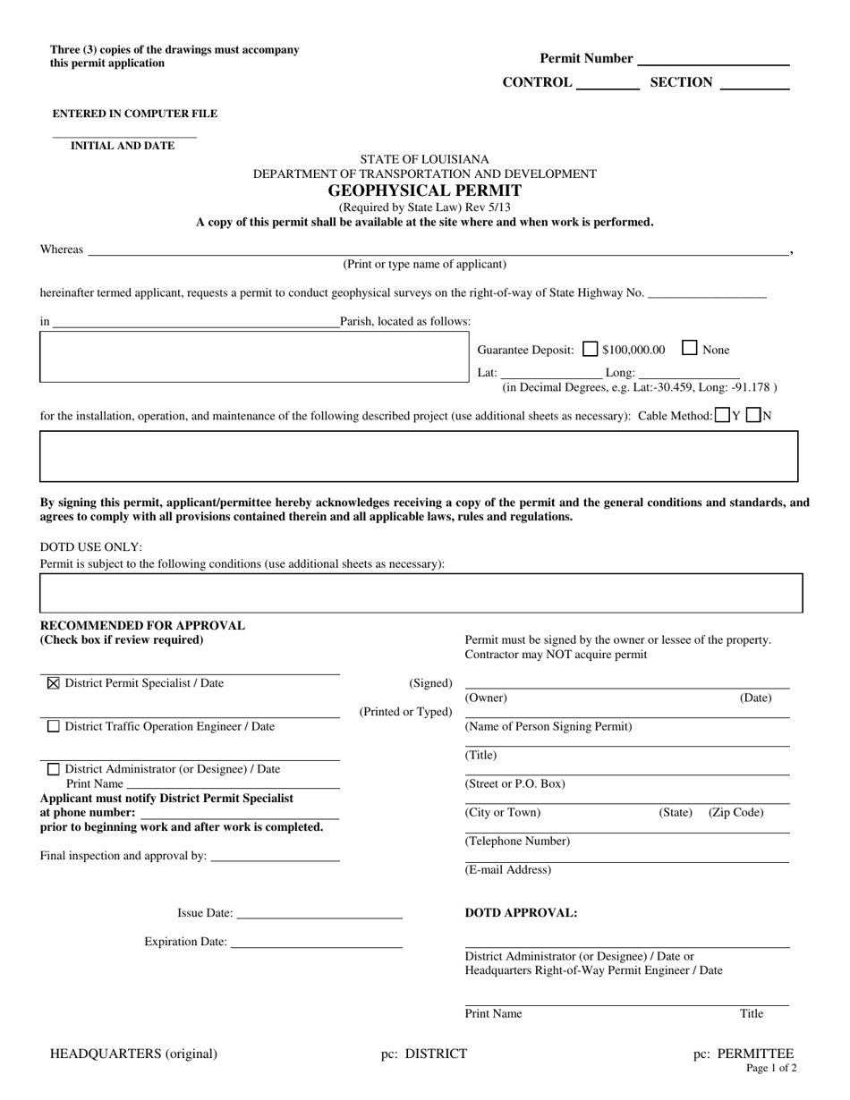 Geophysical Permit - Louisiana, Page 1