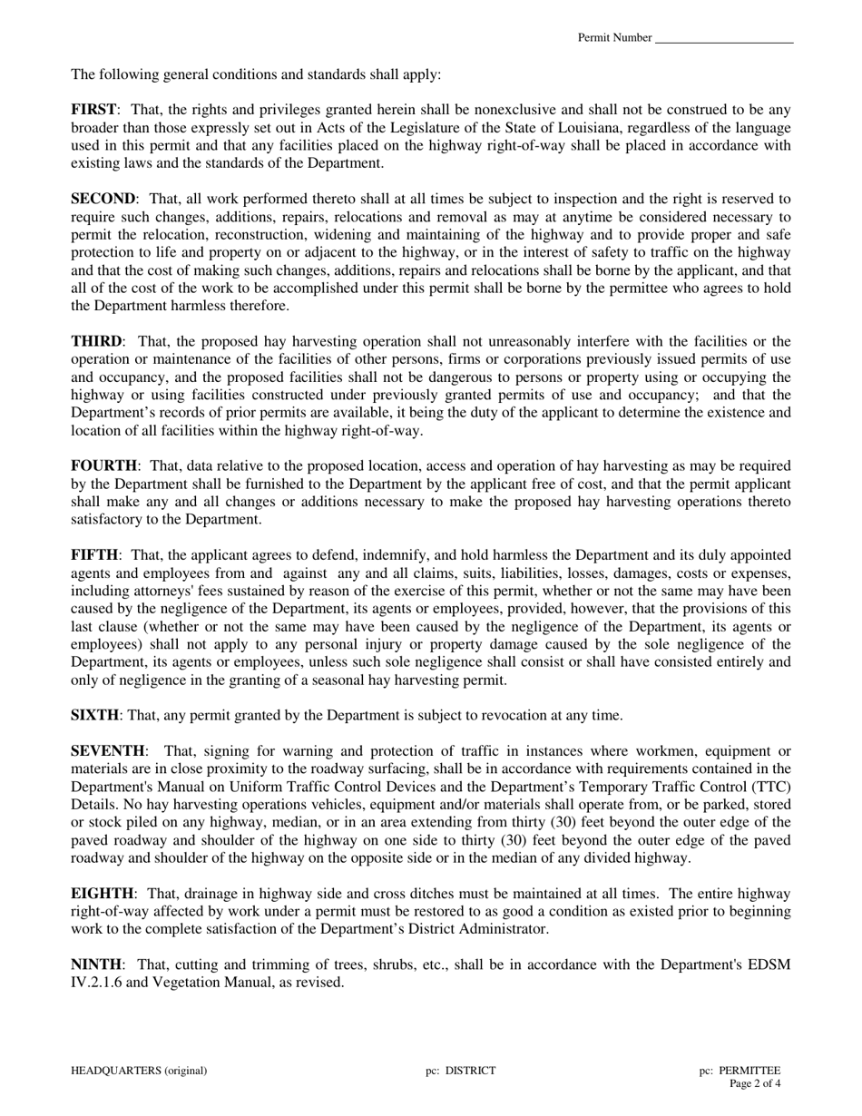Seasonal Hay Harvesting Permit - Louisiana, Page 2