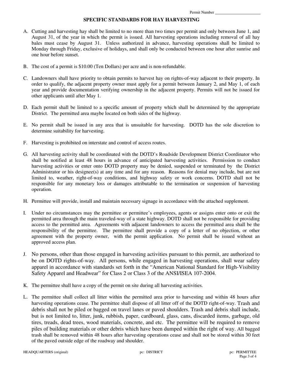Seasonal Hay Harvesting Permit - Louisiana, Page 3