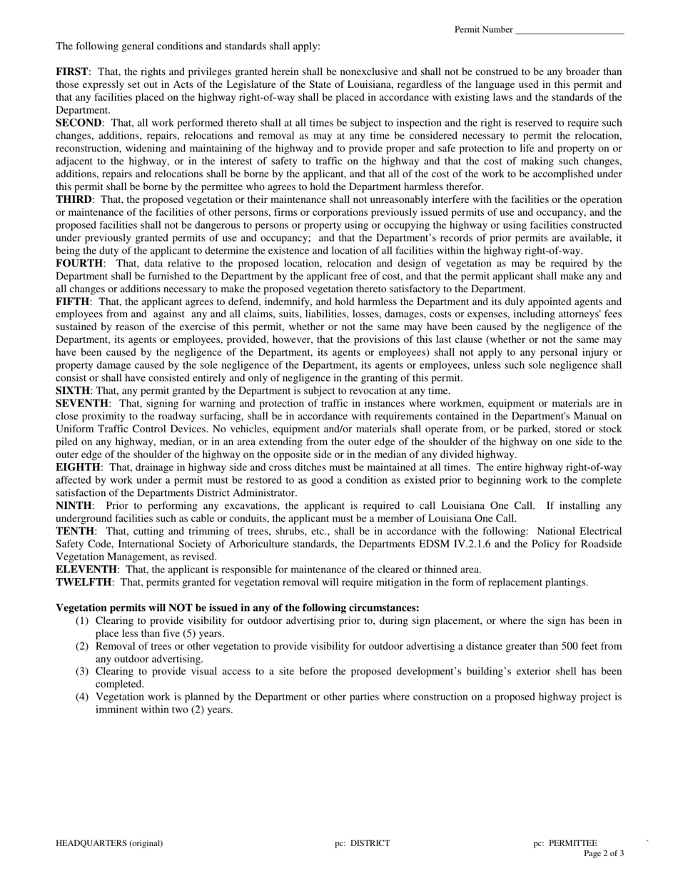 Vegetation Maintenance Permit - Louisiana, Page 2