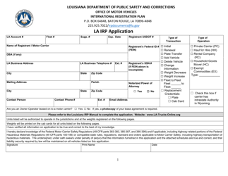 La Irp Application - Louisiana